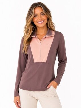 🩷2 for $40- Kari Traa Half Zip Athletic Top Pink Brown Long Sleeve Small